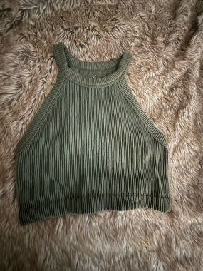 aerie Olive Ribbed Halter Crop Tank
